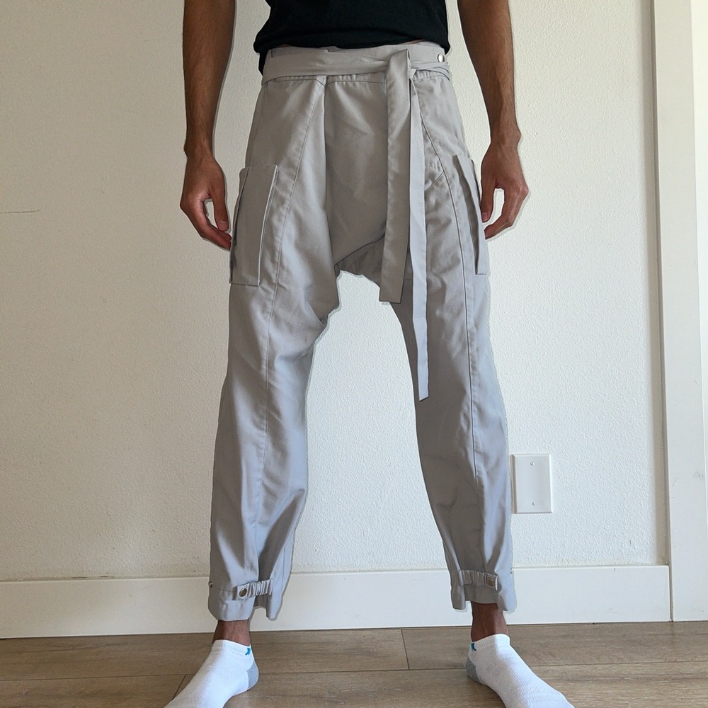 Gray ORTTU Utility/Cargo Pants w/ Adjustable Waist Snap, Ankle Snaps, and Belt